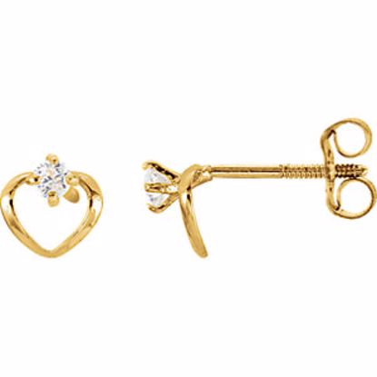 19246:60001:P 14kt Yellow Youth Cubic Zirconia Heart Earrings  