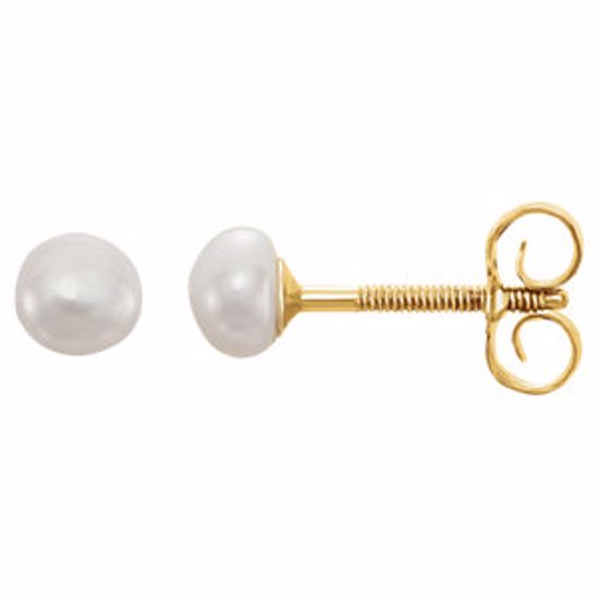 19261:60001:P 14kt Yellow Button Pearl Earrings