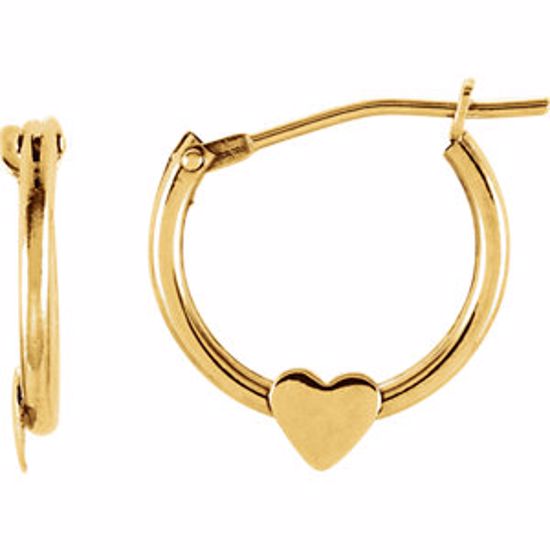 19102:60001:P 14kt Yellow Hoop Earrings with Heart