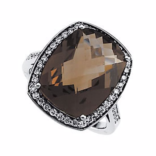 65972:60001:P Smoky Quartz & Diamond Halo-Style Ring