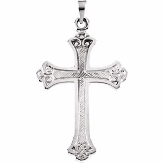 R16111:1007:P 14kt White 33x22mm Fancy Cross Pendant