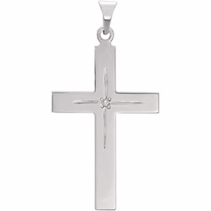 R16219:104069:P 14kt White 27x18mm Diamond Cross Pendant