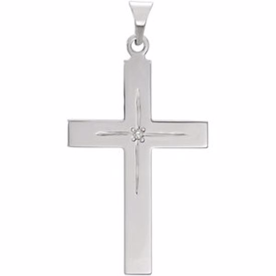 R16219:104069:P 14kt White 27x18mm Diamond Cross Pendant