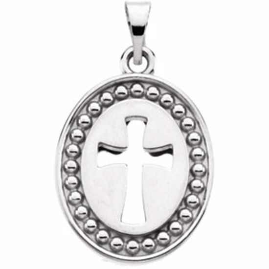 R45064:100000:P 14kt White 16x13.5mm Beyond the Cross™ Reversible Cross & Dove Pendant 