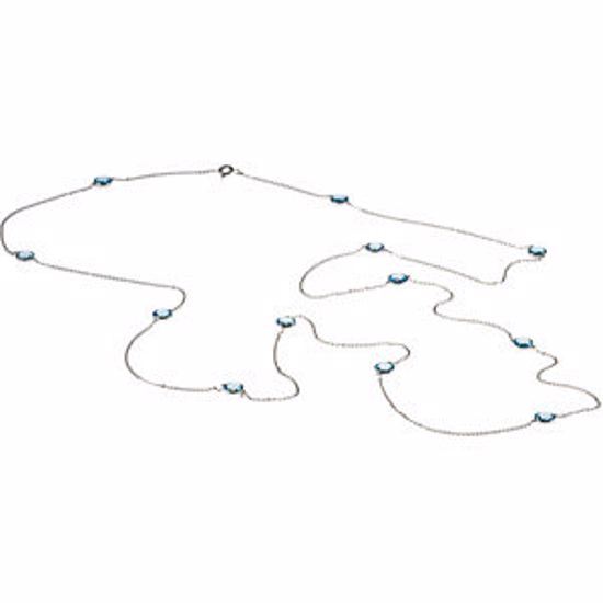 66265:60001:P 14kt White Checkerboard Swiss Blue Topaz 40" Necklace