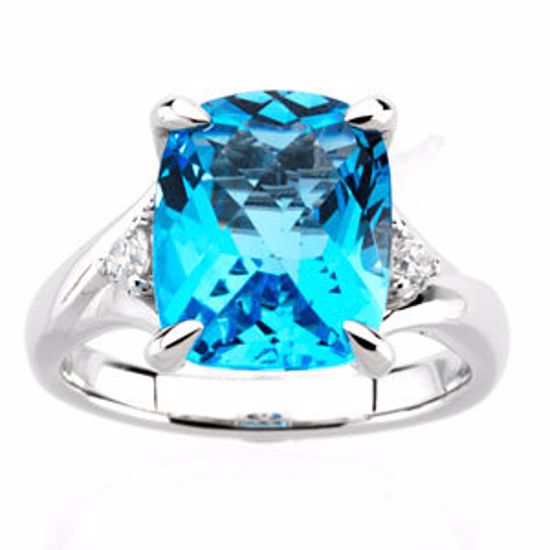 66287:60001:P 14kt White 1/6 CTW Diamond & 12X10 Checkerboard Swiss Blue Topaz Ring