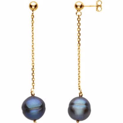 66288:60001:P 14kt Yellow Freshwater Cultured Black Pearl Earrings