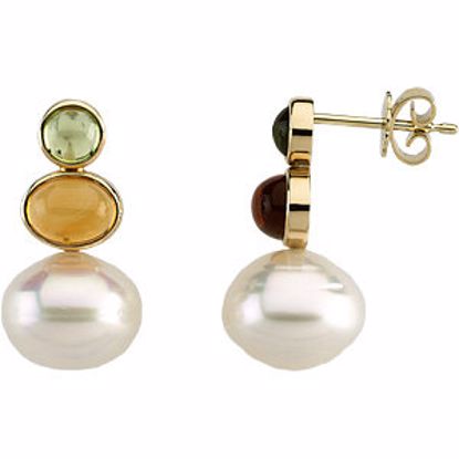 66293:60001:P South Sea Cultured Circlé Pearl, Genuine Peridot & Genuine Citrine Earrings