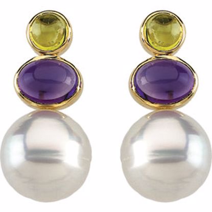 66294:60001:P South Sea Cultured Circlé Pearl, Genuine Peridot & Genuine Amethyst Earrings