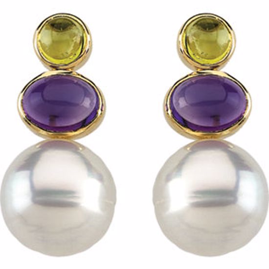 66294:60001:P South Sea Cultured Circlé Pearl, Genuine Peridot & Genuine Amethyst Earrings