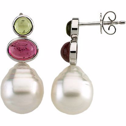 66295:60002:P South Sea Cultured Circlé Pearl & Multicolor Gemstone Earrings