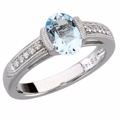 66326:60001:P 14kt White Aquamarine & 1/10 CTW Diamond Ring 