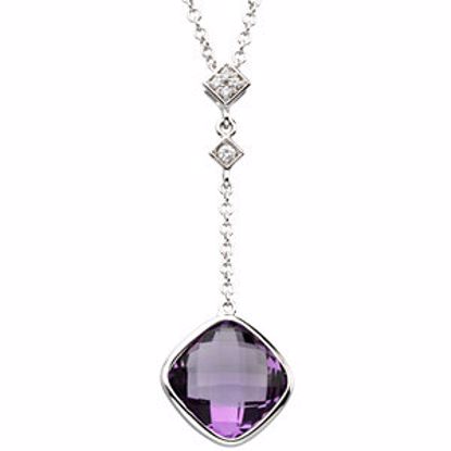 66351:60001:P 14kt White Checkerboard Amethyst & .04 CTW Diamond 18" Necklace