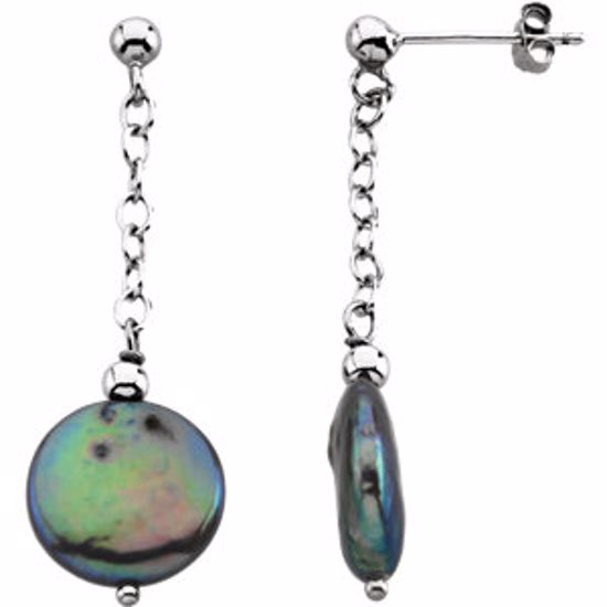 66362:60001:P Sterling Silver Freshwater Cultured Black Coin Pearl Earrings