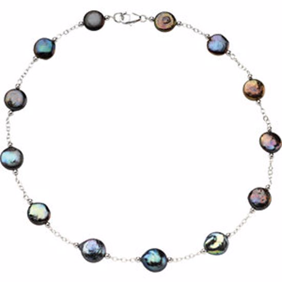 66363:60001:P Sterling Silver Freshwater Cultured Black Coin Pearl 18" Necklace