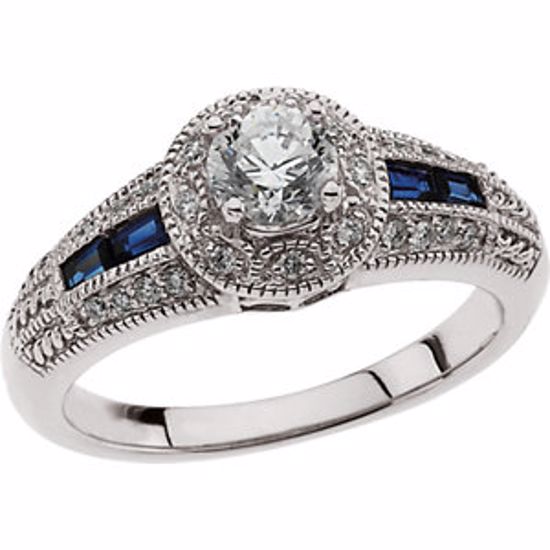 63942:60222:P 14kt White Blue Sapphire & 3/4 CTW Diamond Engagement Ring