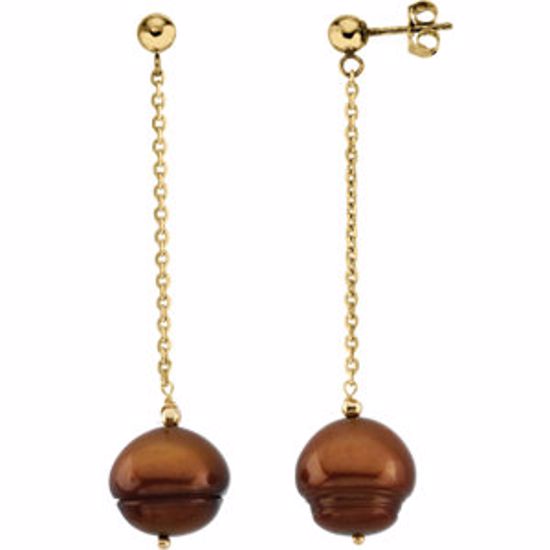 66378:60001:P 14kt Yellow Freshwater Cultured Dyed Chocolate Pearl Earrings