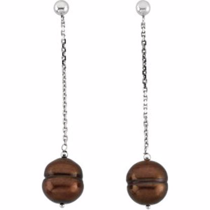 66378:60003:P 14kt White Freshwater Cultured Dyed Chocolate Pearl Earrings