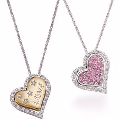 69038:64902:P 14kt White & Yellow Pink Sapphire & 1/5 CTW Diamond Heart 18" Necklace