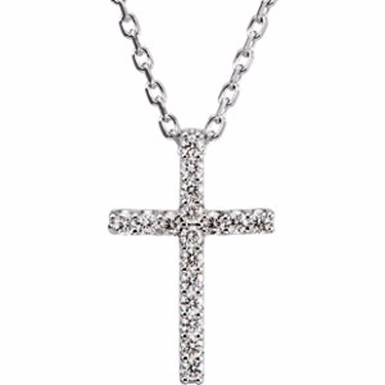 R42147D:60003:P 14kt White .085 CTW Diamond Cross 16" Necklace