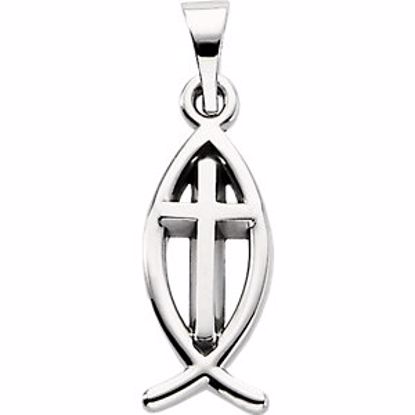 R5063:306484:P Sterling Silver 14x6mm Fish Pendant with Cross