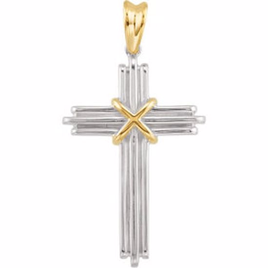 R41249:100004:P Sterling Silver & 14kt Yellow 36.75x24.5mm Cross Pendant