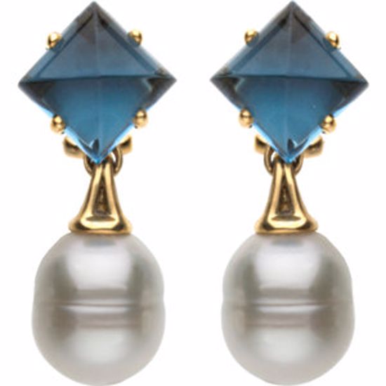 66222:24083:P Aquarella® South Sea Cultured Pearl & London Blue Topaz Earrings