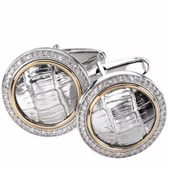 66533:843231:P Diamond Round Shape Alligator Skin Design Cuff Links