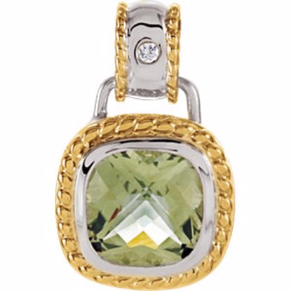 66573:84296:P Sterling Silver & 14kt Yellow Green Quartz & .04 CTW Diamond Pendant