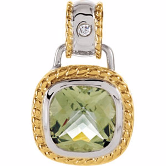 66573:84296:P Sterling Silver & 14kt Yellow Green Quartz & .04 CTW Diamond Pendant