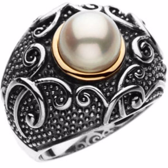 66593:60001:P Sterling Silver & 14kt Yellow Freshwater Cultured Pearl Ring Size 7