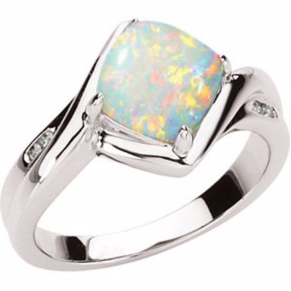 66617:60001:P 14kt White .03 CTW Genuine Opal & Diamond Ring