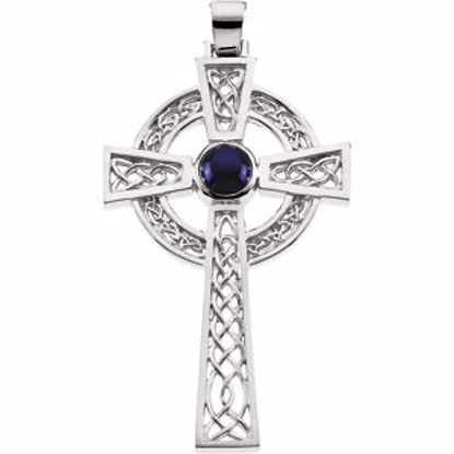 R41226S:100126:P Sterling Silver Blue Star Sapphire Cross Pendant 