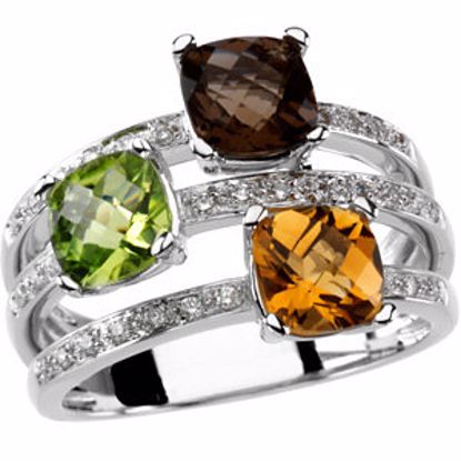 66732:66255:P 14kt White Checkerboard Smoky Quartz, Peridot, Citrine & 1/6 CTW Diamond Ring