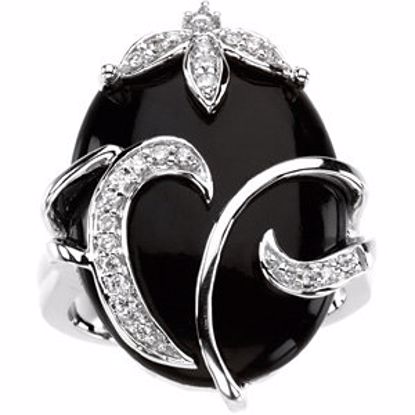 66740:60001:P Onyx & Diamond Accented Floral Ring