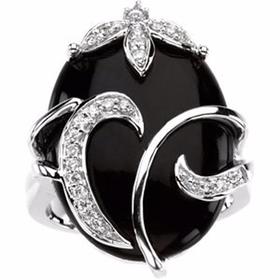 66740:60001:P Onyx & Diamond Accented Floral Ring