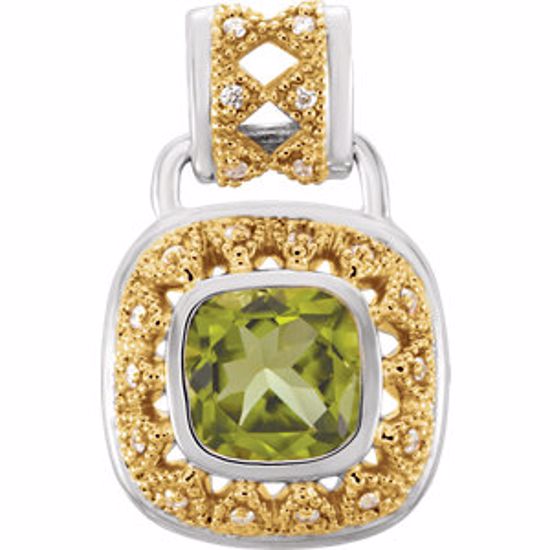 66774:84279:P Sterling Silver & 14kt Yellow Peridot & 1/8 CTW Diamond Pendant