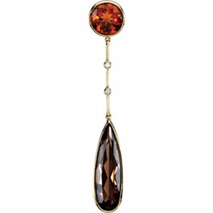 66860:60001:P 14kt Yellow Smoky Quartz, Madeira Citrine & .02 CTW Diamond Pendant