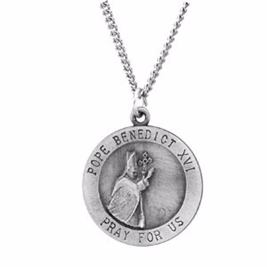 R45142:60001:P Sterling Silver 18.5mm Round Pope Benedict 18" Necklace