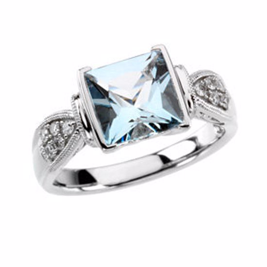 66894:101:P 14kt White Aquamarine & 1/8 CTW Diamond Ring