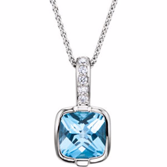 66942:101:P 14kt White Swiss Blue Topaz & .05 CTW Diamond Necklace