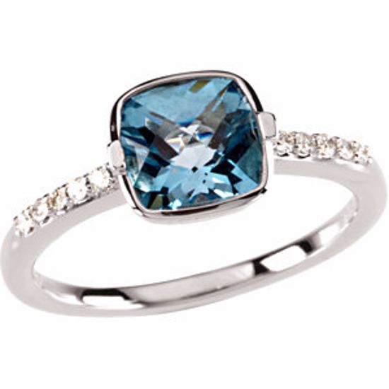 66965:101:P 14kt White Swiss Blue Topaz & 1/10 CTW Diamond Ring