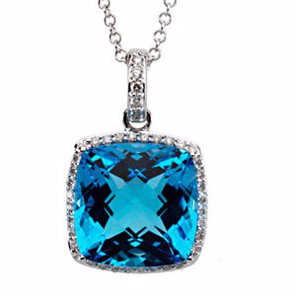 67077:100:P 14kt White Swiss Blue Topaz & 1/4 CTW Diamond Necklace