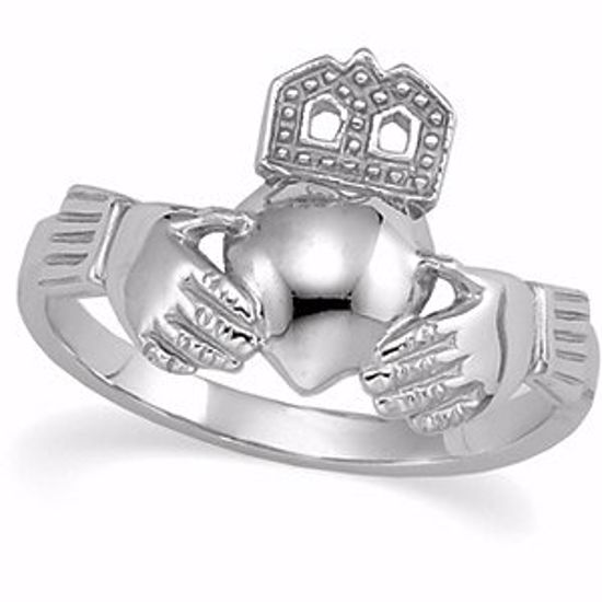 10584:32281:P 10kt White 12x14mm Ladies Claddagh Ring