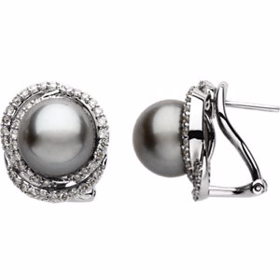 67010:101:P 14kt White 9mm Tahitian Cultured Pearl & 5/8 CTW Diamond Earrings