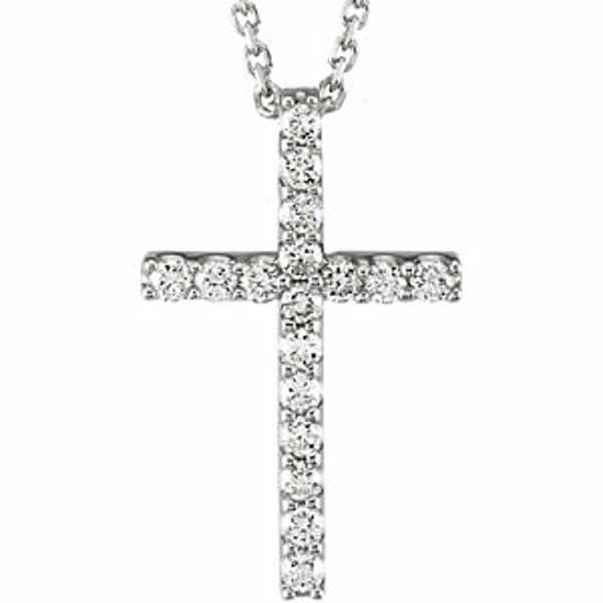 R42157D:1000130:P 14kt White 1/4 CTW Petite Diamond Cross 18" Necklace