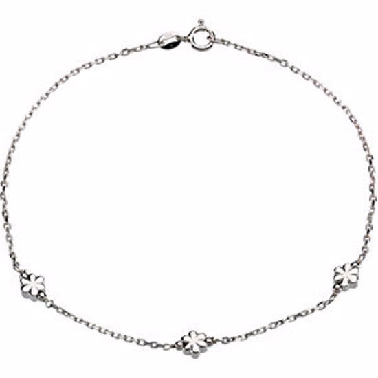 CH922:60001:P Sterling Silver 3mm Flower 10" Anklet