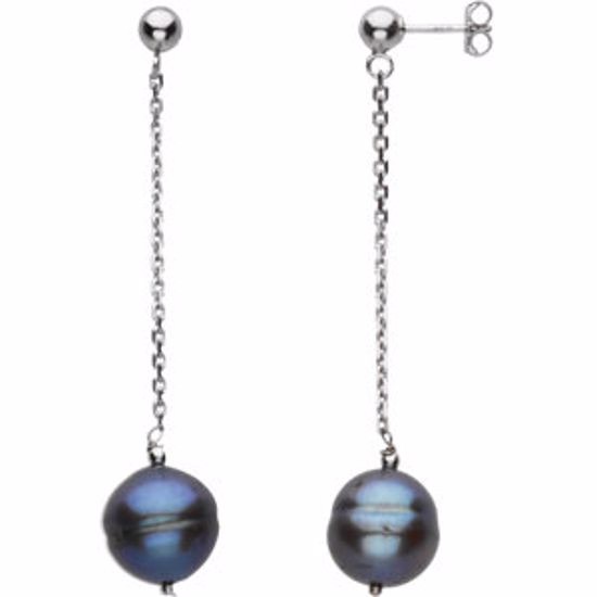 66288:60005:P Sterling Silver Freshwater Cultured Black Pearl Earrings