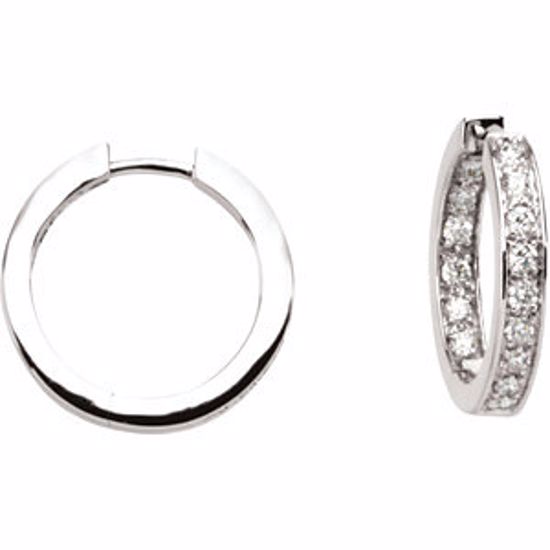 67155:103:P 14kt White 3/4 CTW Diamond Inside/Outside Hoop Earrings