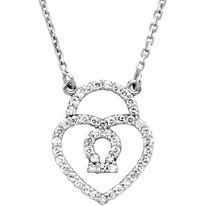 66509:84407:P 14kt White 1/4 CTW Diamond Heart Padlock 16" Necklace